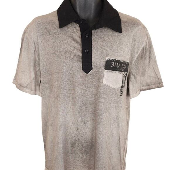 Vintage JimmyZ Polo Shirt Mens Size Medium Gray All Over Print Go Go Bar - Picture 2 of 8